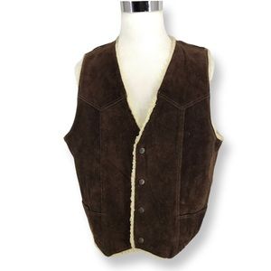 Steer Brand size L Men’s Brown Suede Leather Sherpa Lined Vest Made in USA